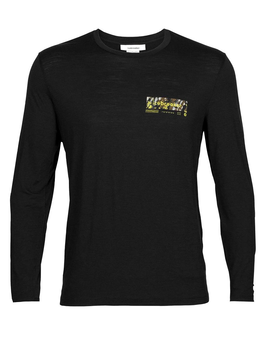 Black Men's Icebreaker Merino Tech Lite II T-Shirt Summit Tread Long Sleeve | USA 1237QMAZ